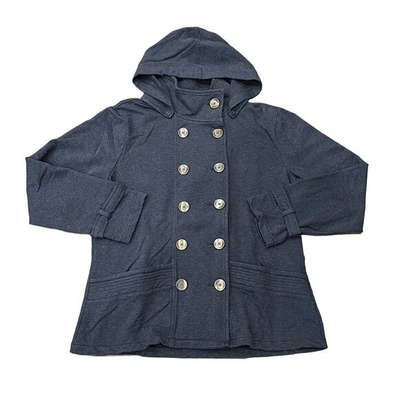Coldwater Creek Double Breasted Hooded Military Jacket Navy Blue M - Picture 1 of 7